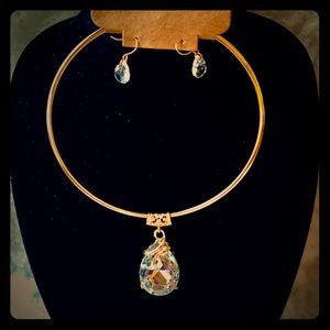 Crystal Rhinestone Teardrop Pendant Necklace Set